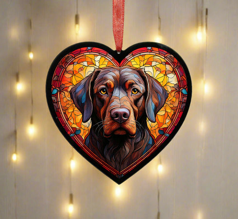 Labrador Chocolate Stained Glass Effect Heart Suncatcher